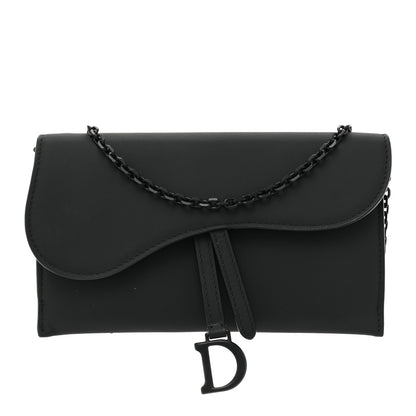 Christian Dior Ultra Matte Calfskin Saddle Chain Wallet Pouch Black 2 of 13