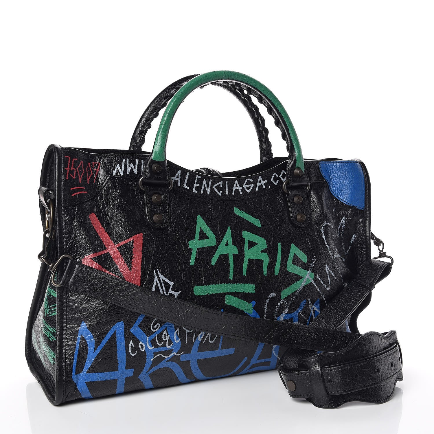 Balenciaga Agneau Graffiti All Over Classic Hardware City Black Vert Rouge 3 of 12