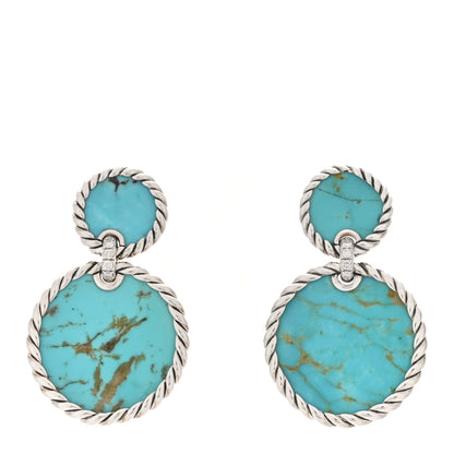 David Yurman Sterling Silver Diamond Turquoise Elements Double Drop Earrings 1 of 5