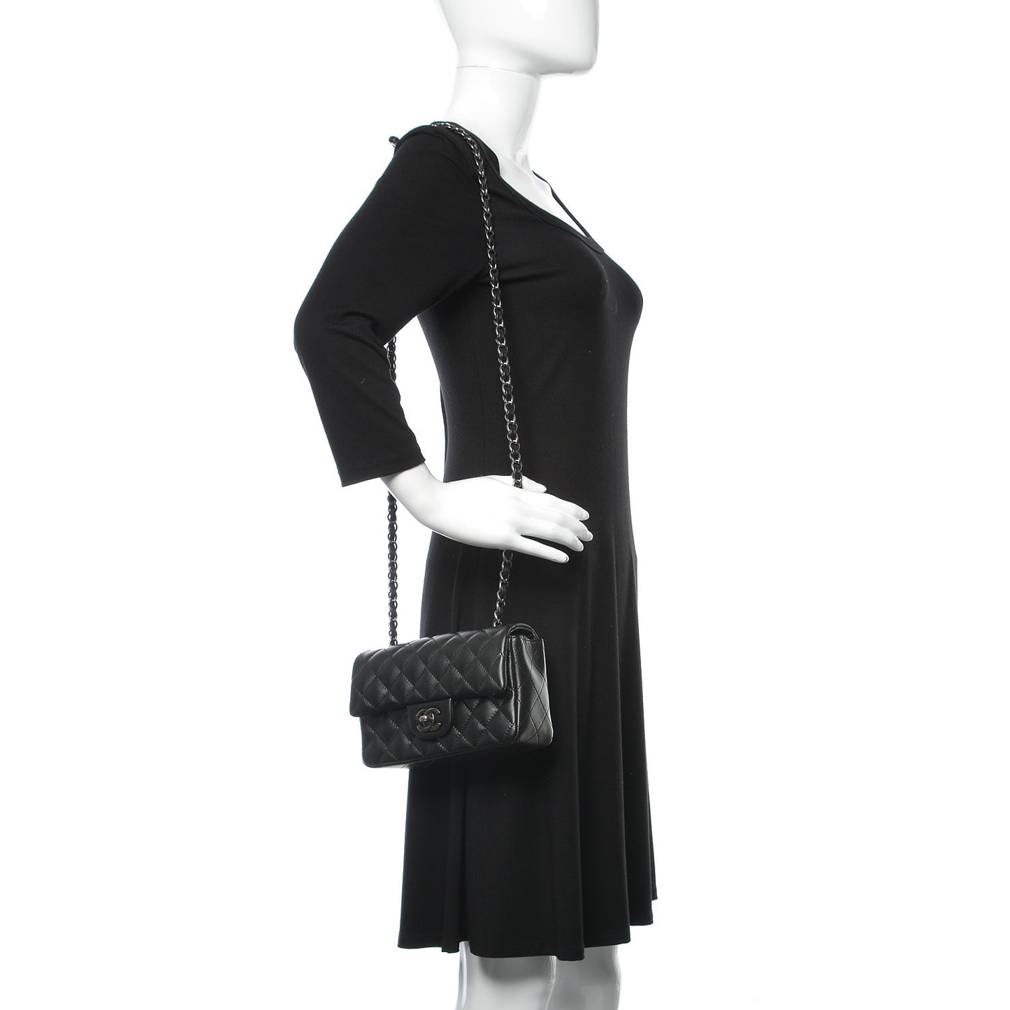 Lambskin Quilted Mini Rectangular Flap Black