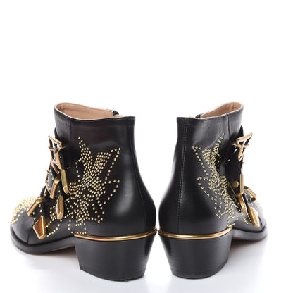 Chloe Nappa Sheepskin Studded Susanna Ankle Boots 35 Black Gold 6 of 15