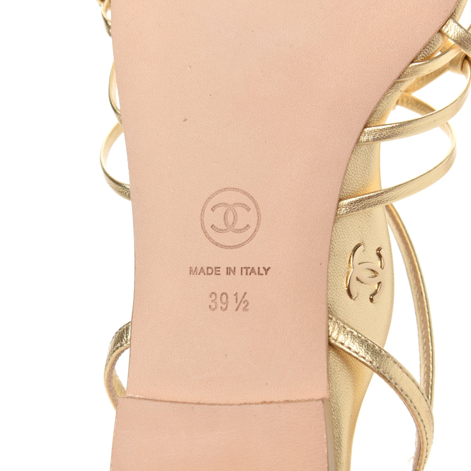 Chanel Laminated Lambskin CC Sandals 39.5 Gold 14 of 30