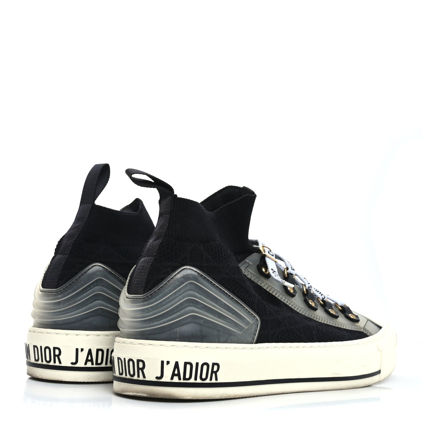 Technical Knit Calfskin Womens Walk'N'Dior High Top Sneakers 40 Black