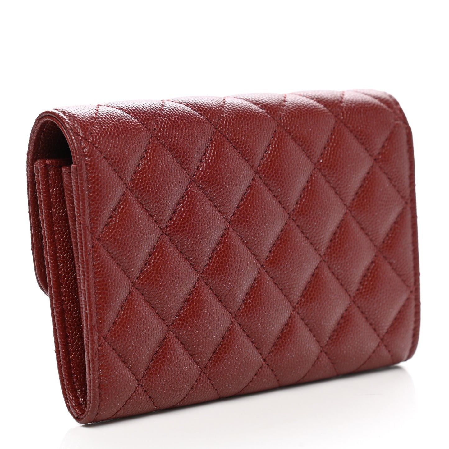 Iridescent Caviar Quilted Medium Flap Wallet Burgundy