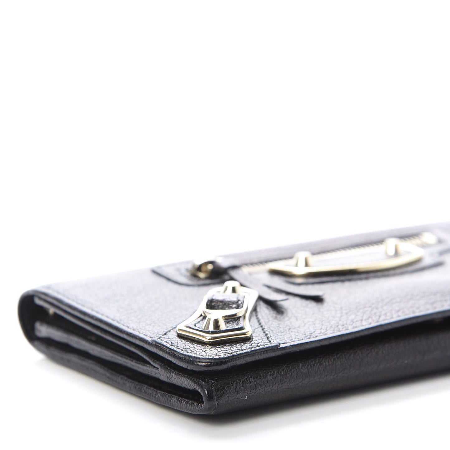 Chevre Gold Metallic Edge Hardware Money Wallet Black