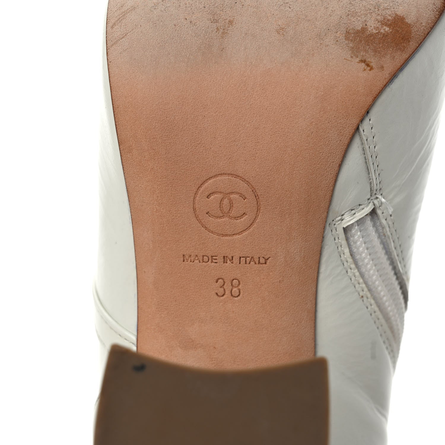 Chanel Crackled Calfskin Chain CC Short Boots 38 Ivory 6 of 10