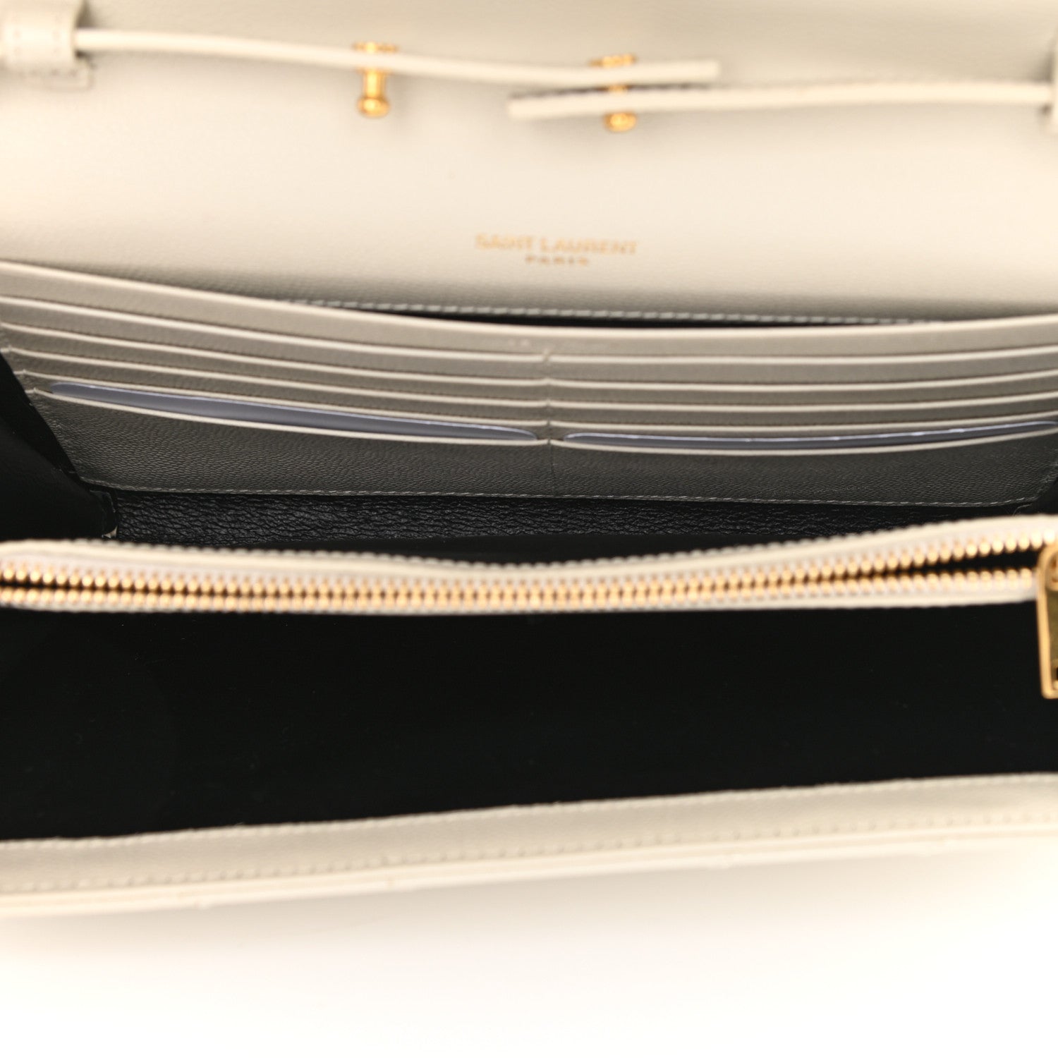 Saint Laurent Grain De Poudre Matelasse Chevron Monogram Chain Wallet White 5 of 14