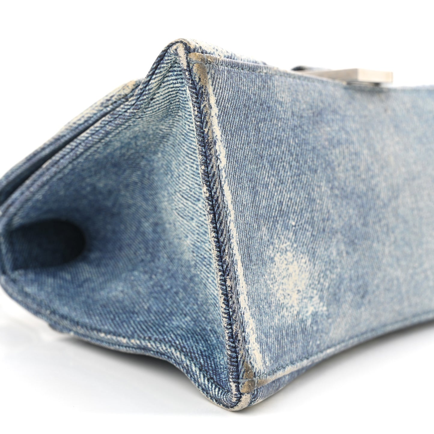 Nappa Denim Printed Hourglass Top Handle Bag Small Denim Blue