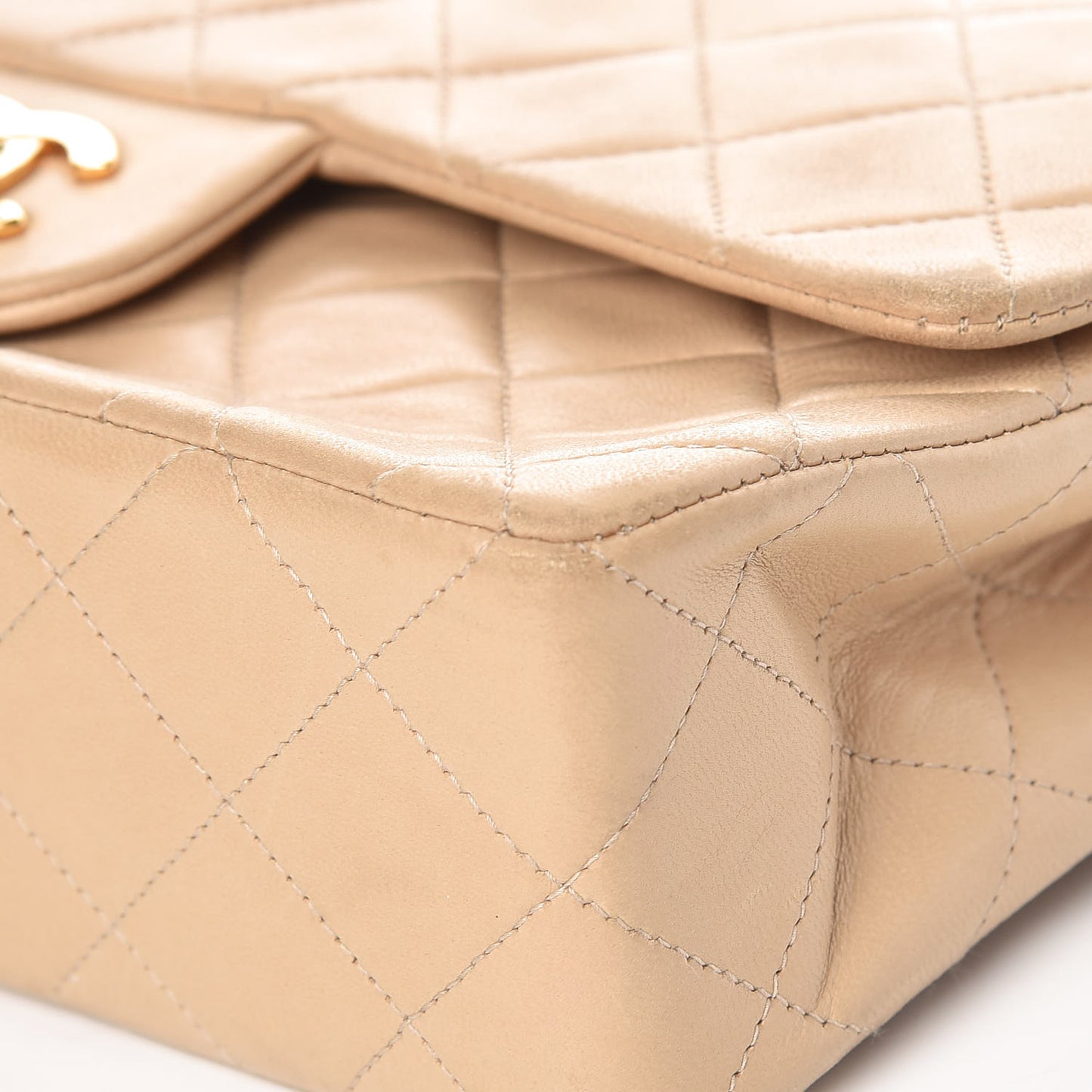 Lambskin Quilted Small Double Flap Beige