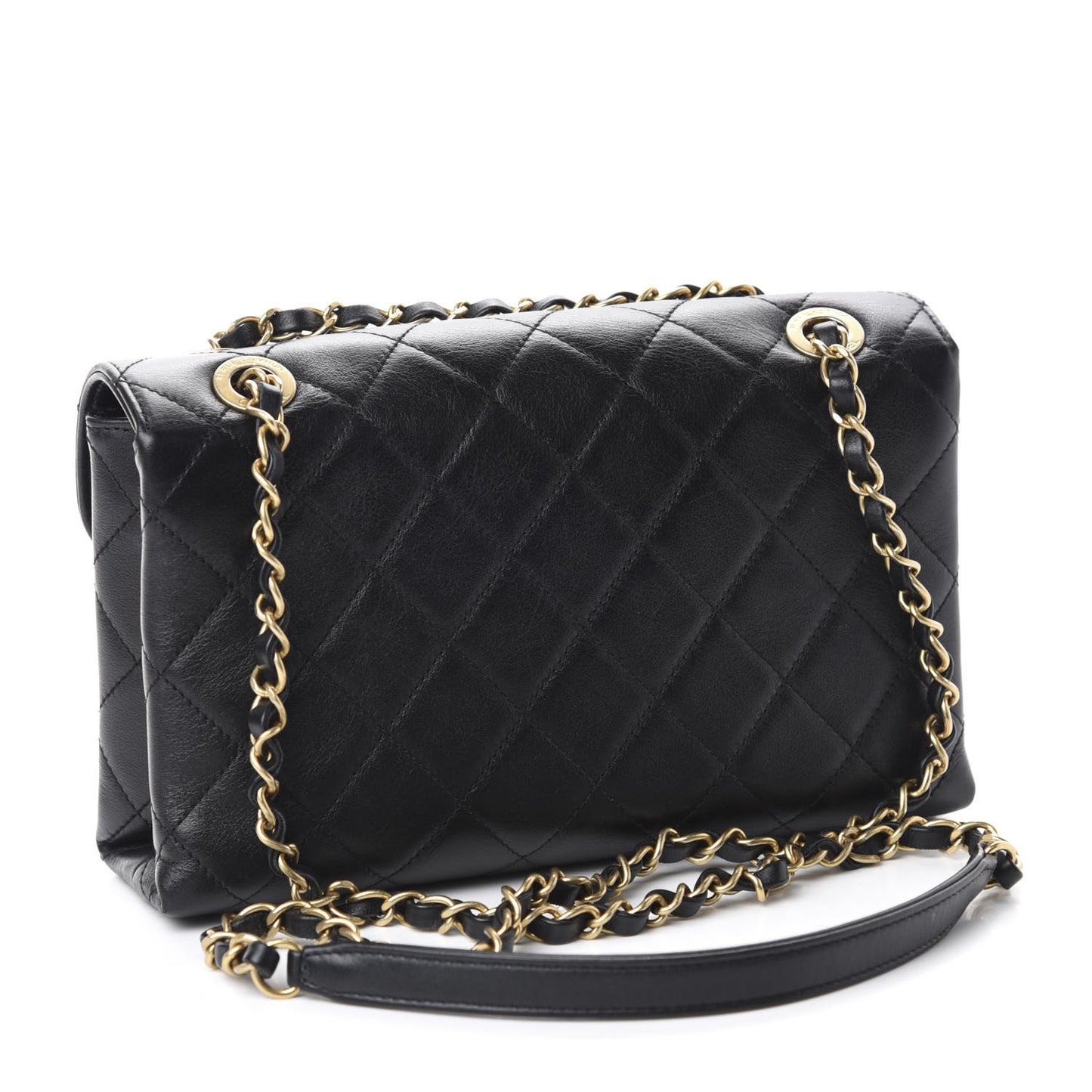 Calfskin Quilted Enchained Flap Black