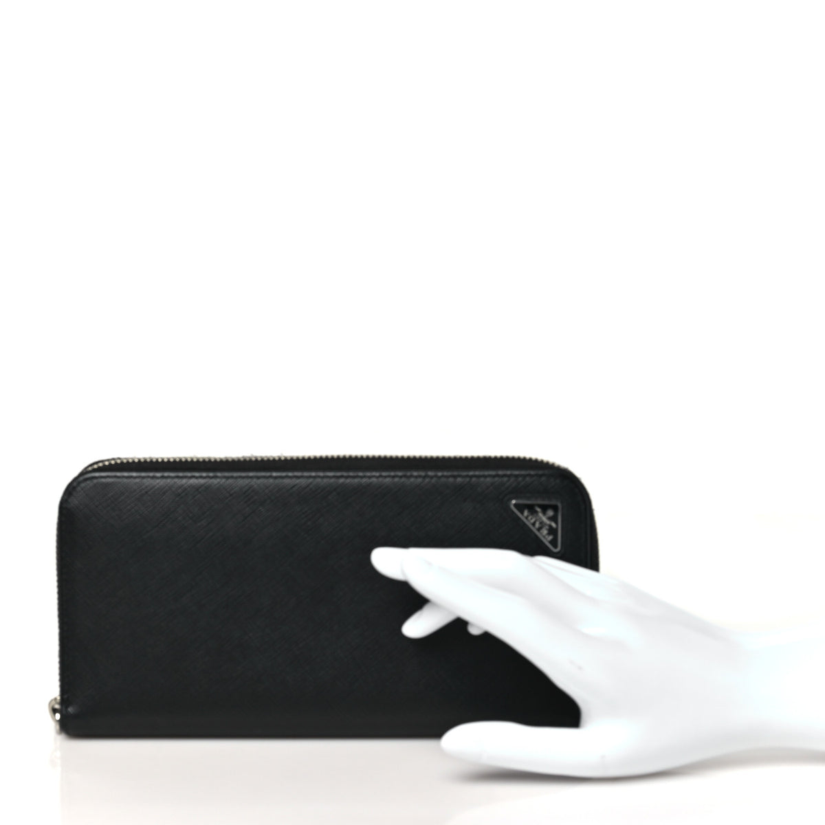 Saffiano Triangle Zip Wallet Black