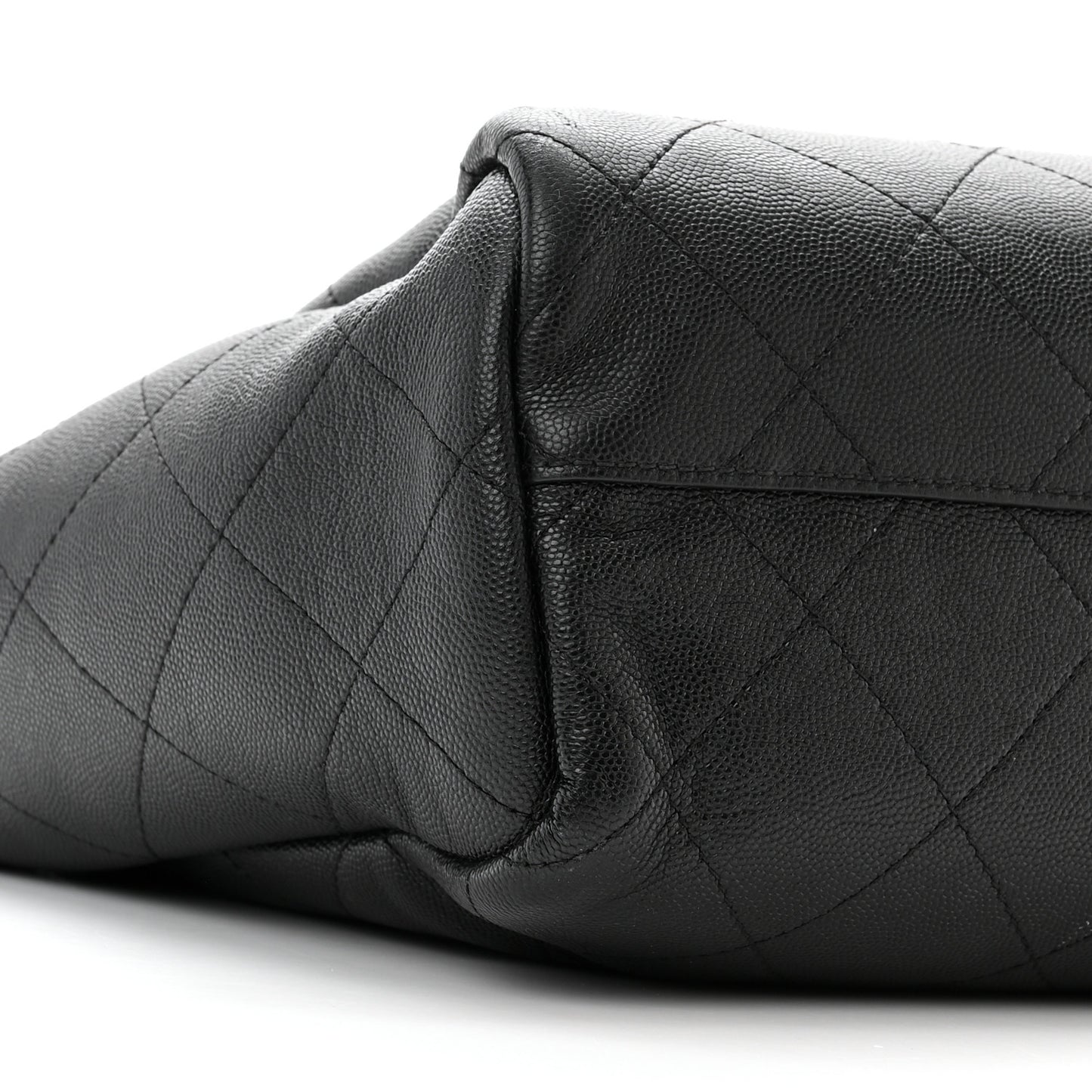 Caviar Stitched Large Lady Coco Shopping Tote Black