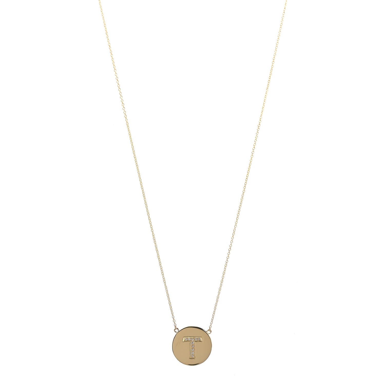 Jennifer Meyer 18K Yellow Gold Diamond Letter T Disc Necklace 1 of 5