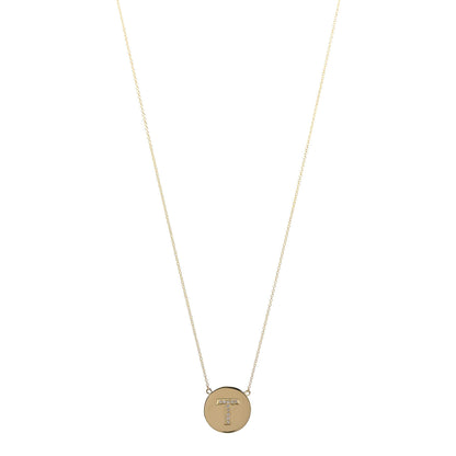 Jennifer Meyer 18K Yellow Gold Diamond Letter T Disc Necklace 1 of 5