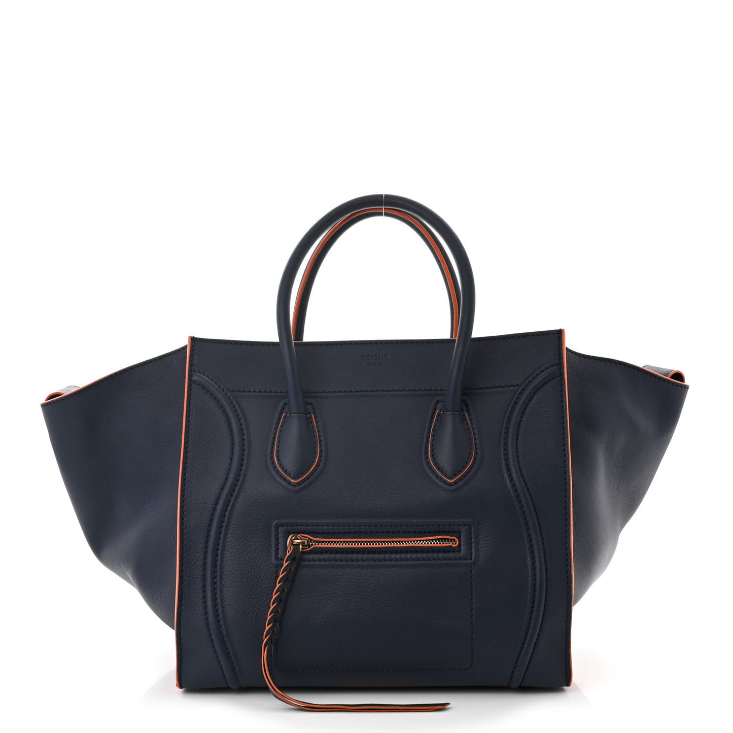 Supple Calfskin Large Phantom Luggage Navy Blue Orange