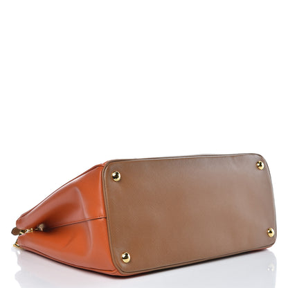 Prada Saffiano Lux Colorblock Medium Galleria Double Zip Tote Caramel Papaya 5 of 13