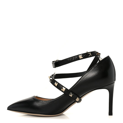 Valentino Garavani Calfskin Nappa Rockstud Ankle Strap 75mm Pumps 38.5 Black 1 of 10