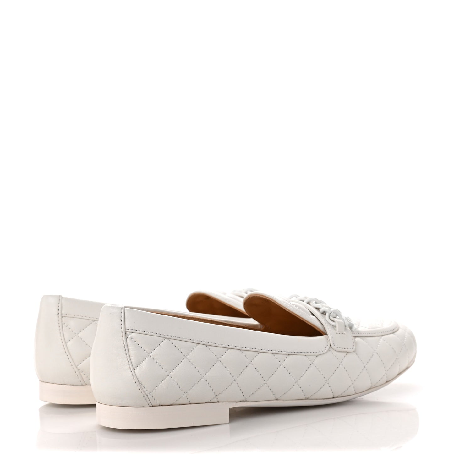 Lambskin Quilted Womens Chain CC Loafers 38 White