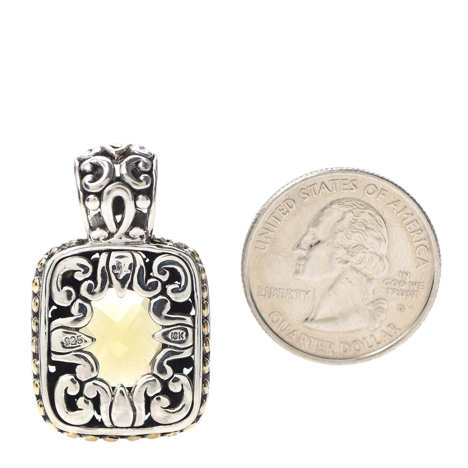 John Hardy Sterling Silver 18K Yellow Gold Citrine Enhancer Pendant 2 of 3
