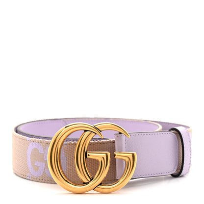 Gucci Monogram Jumbo GG Textured Dollar Calfskin Double G Belt 85 34 Beige Lapis 1 of 5