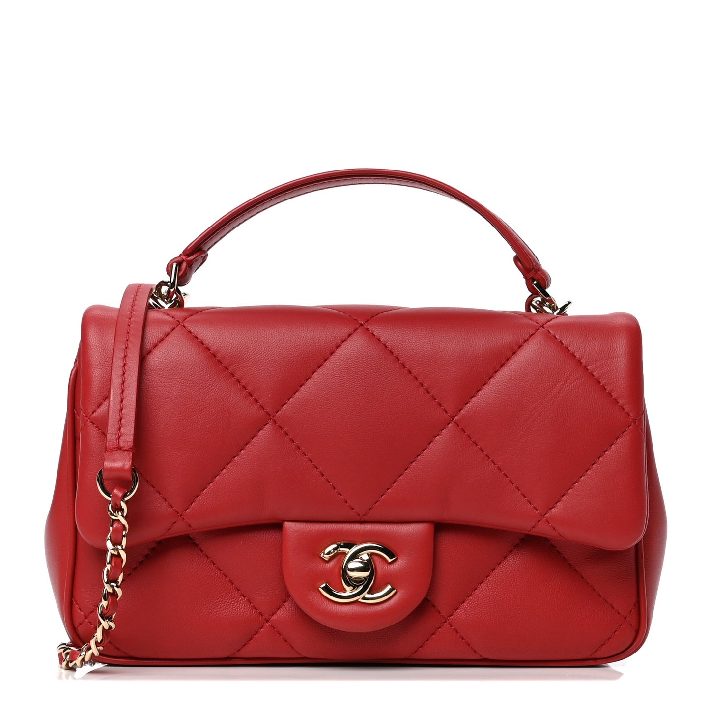 Lambskin Quilted Small Easy Carry Flap Red