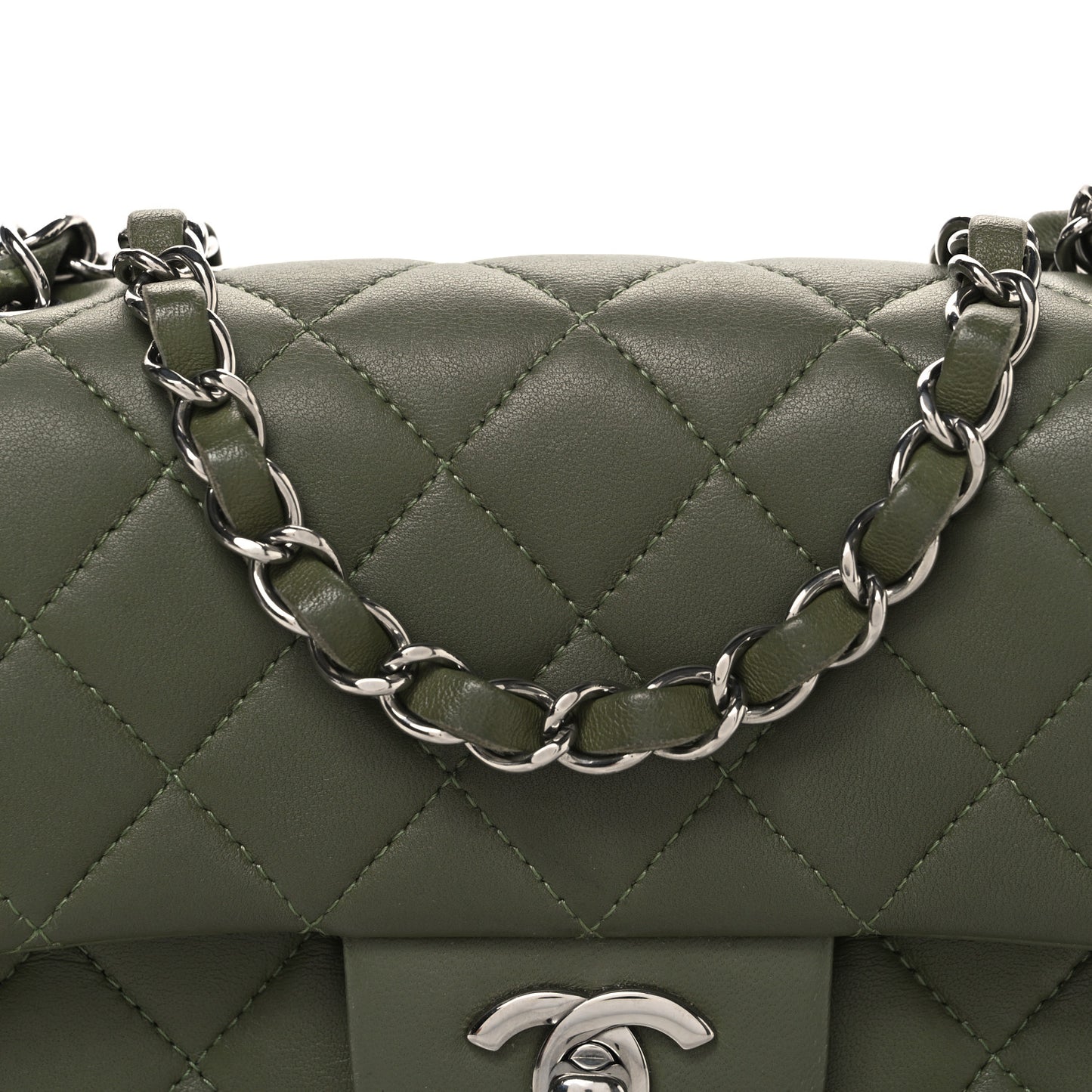 Lambskin Quilted Mini Rectangular Flap Green