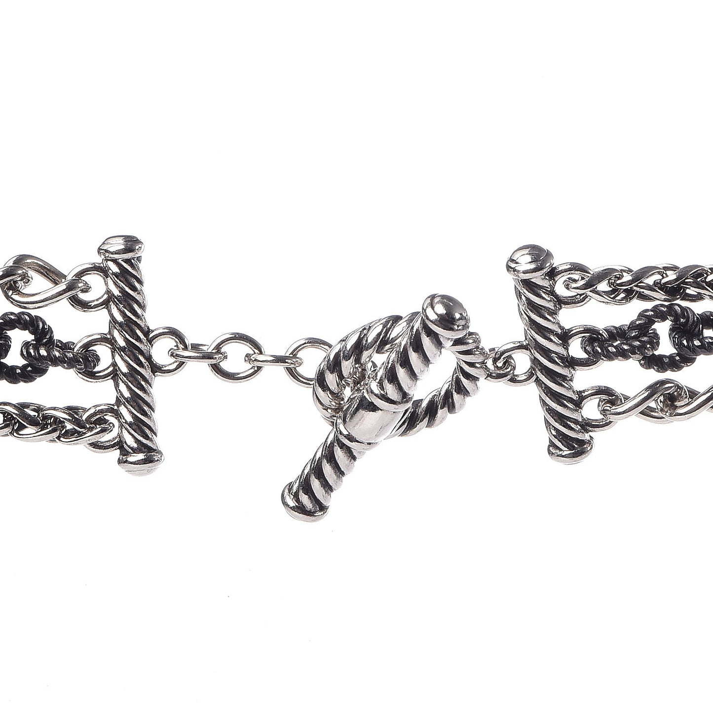Darkened Sterling Silver Chain Three Strand Necklace