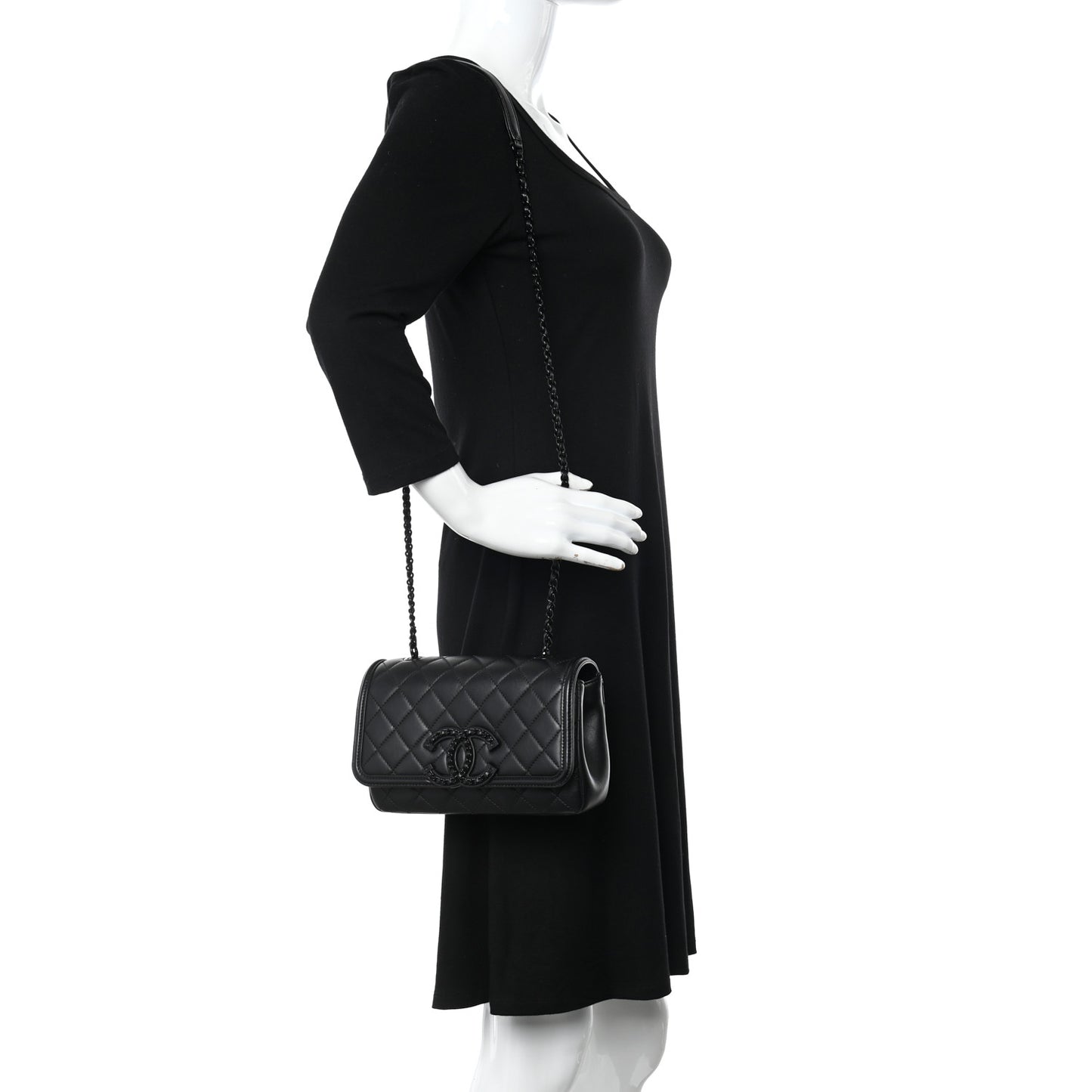 Lambskin Quilted Small CC Filigree Flap Black