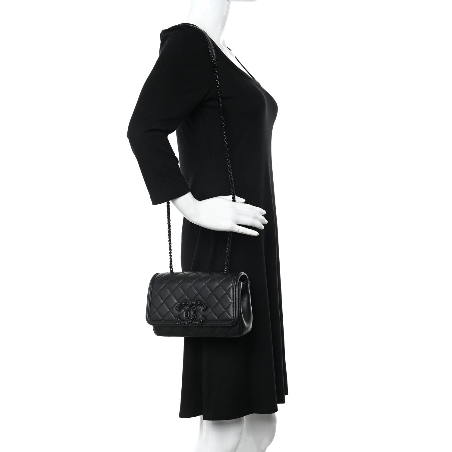 Chanel Lambskin Quilted Small CC Filigree Flap Black 2 of 10