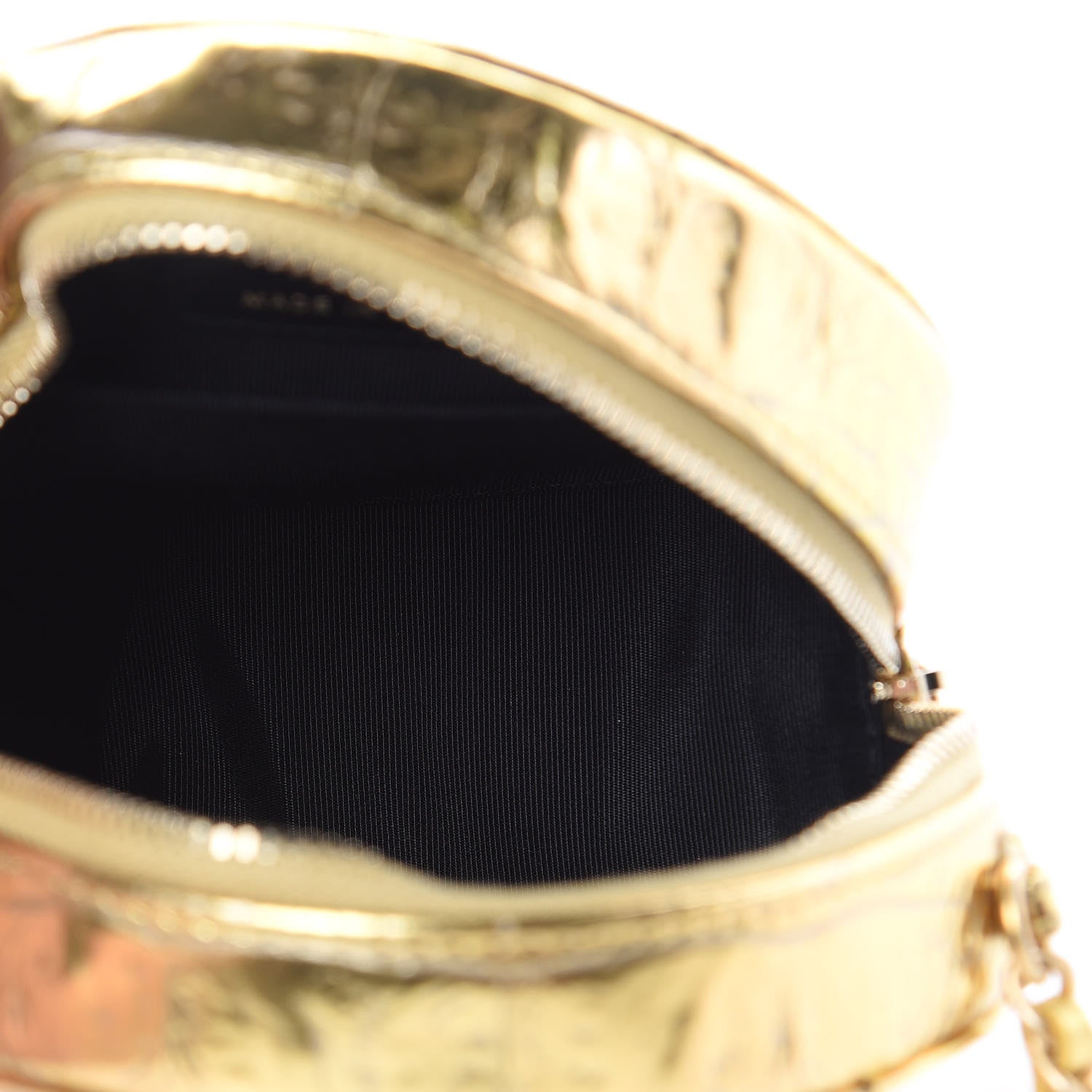 Chanel Metallic Calfskin Crocodile Embossed Cocodile Round Clutch with Chain Gold 5 of 8
