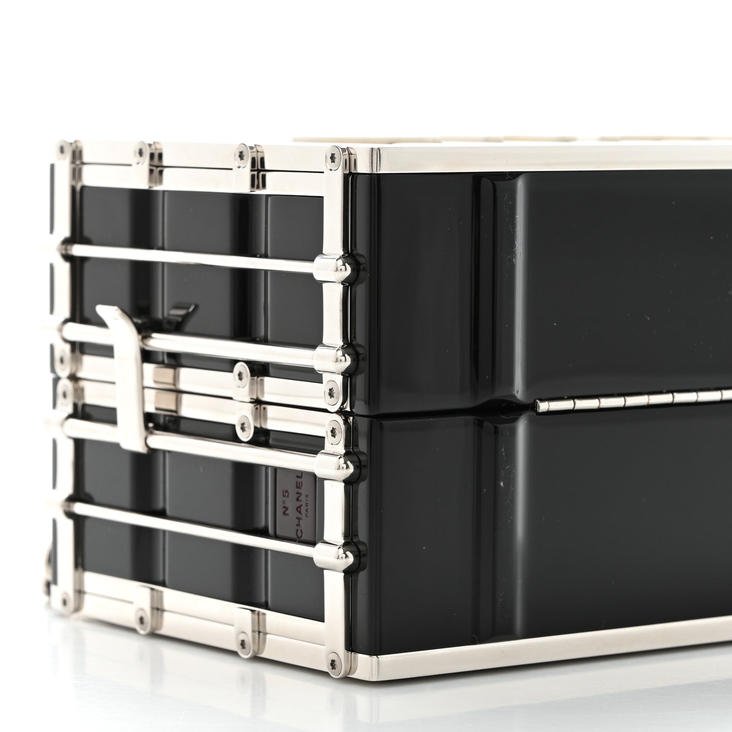 Resin Enamel CC Shopping Container Signature Minaudiere Clutch Black White