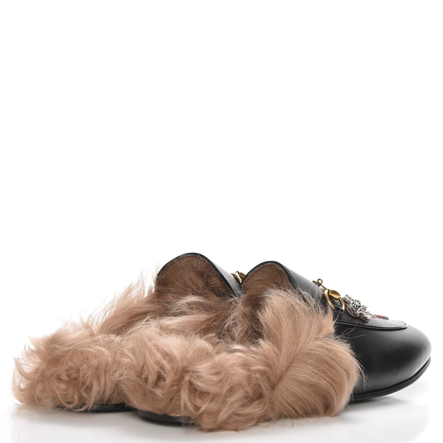 Gucci Calfskin Fur Crystal Tiger Embroidered Princetown Slippers 40 Black 4 of 8