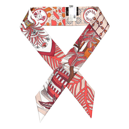 Hermes Silk La Danse Des Amazones Twilly Beige Corail Brun 1 of 4