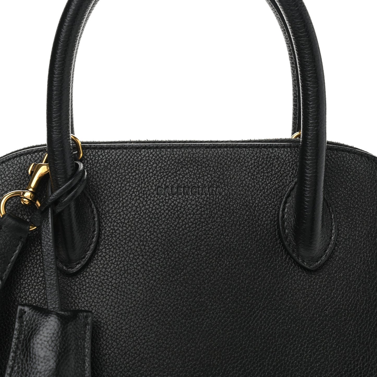 Grained Calfskin Logo S Ville Top Handle Bag Black White