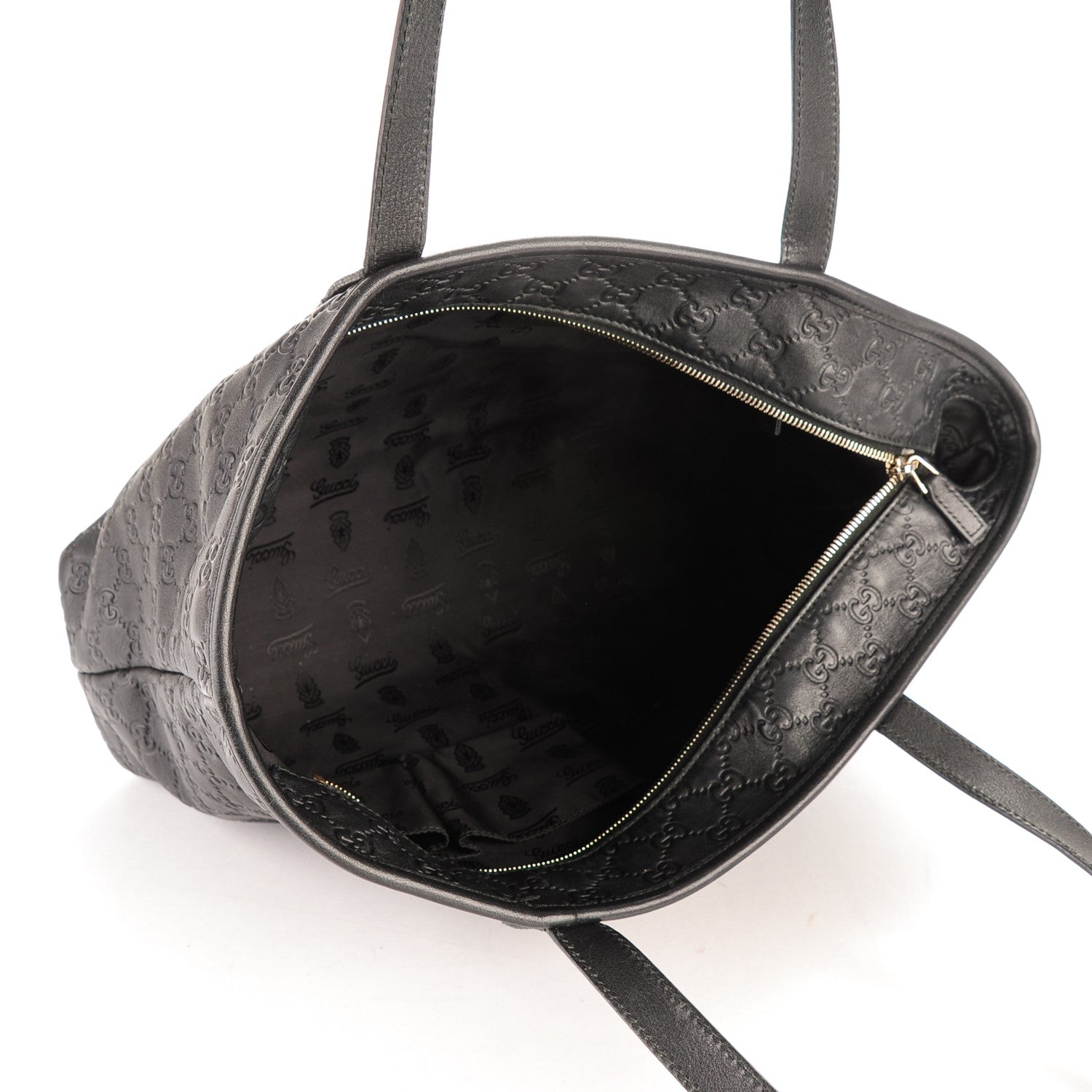 Gucci Guccissima Medium Zippered Shopping Tote Black 5 of 9