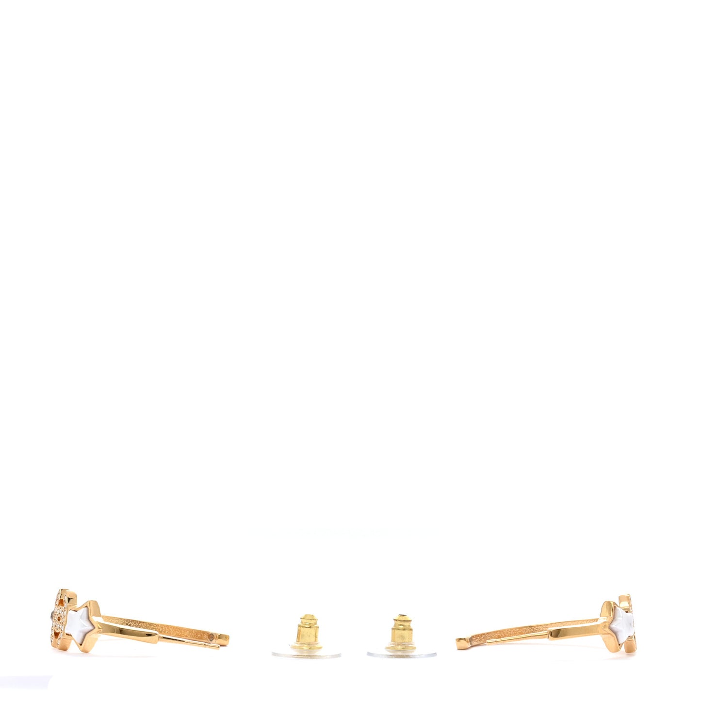 Metal Crystal Pearl CC Star Hoop Earrings Gold Pearly White