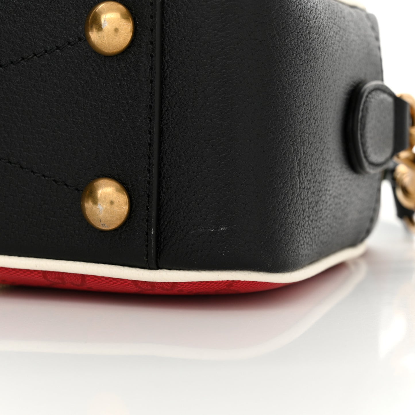 X ADIDAS Crystal Vintage Monogram Textured Dollar Calfskin Web Trefoil Logo Small Messenger Bag Hibiscus Red Off White Black