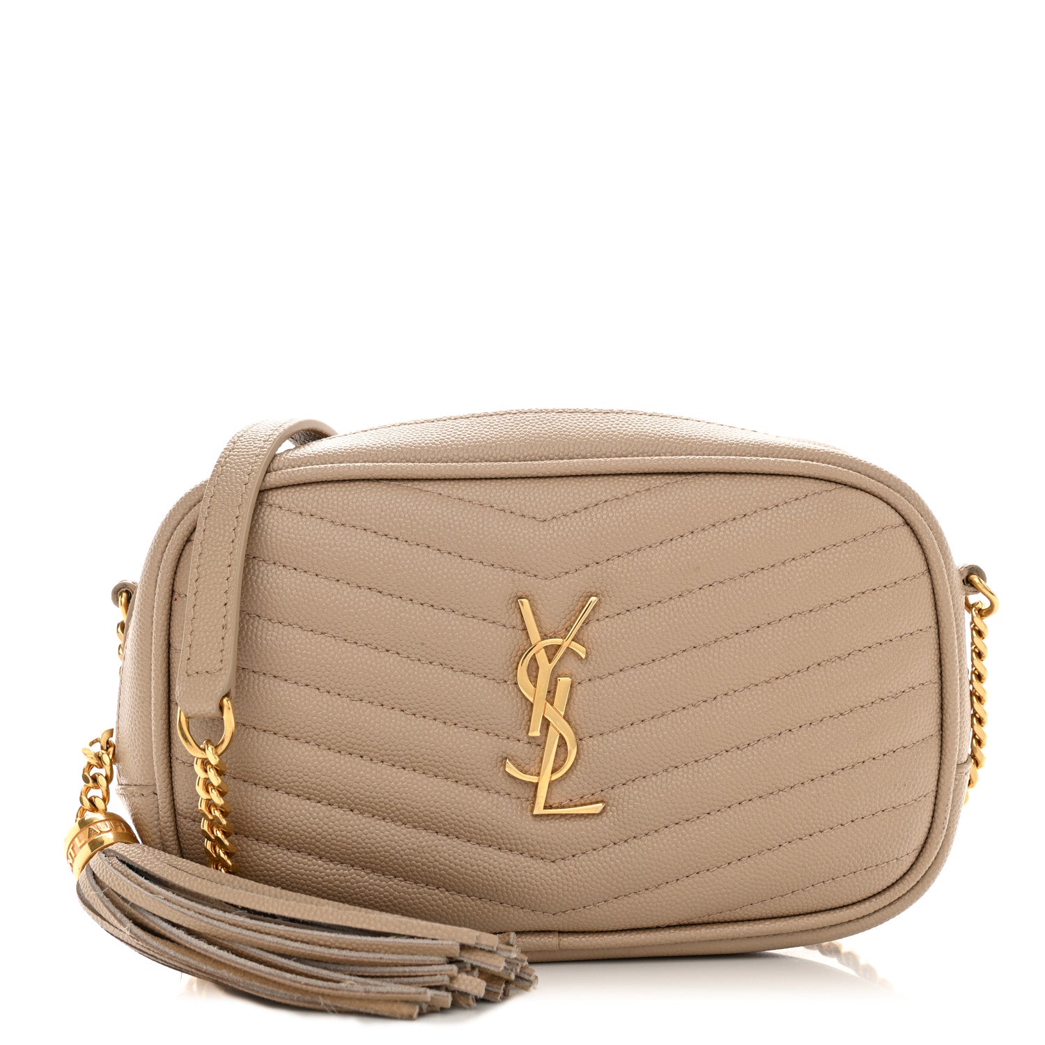 Saint Laurent Grain De Poudre Matelasse Monogram Mini Lou Camera Bag Dark Beige 1 of 12