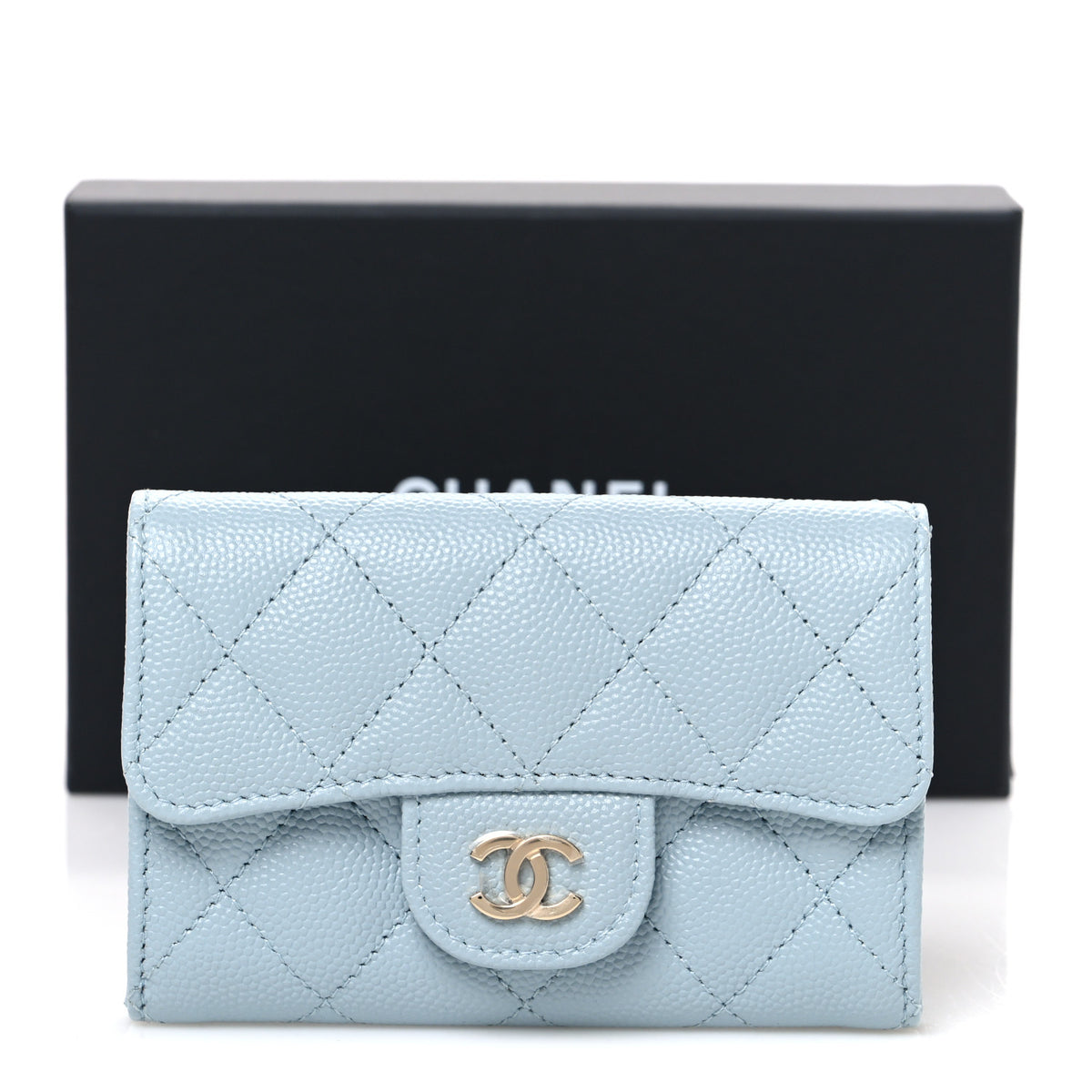 Chanel Caviar Quilted Flap Card Holder Wallet Light Blue 10 of 10