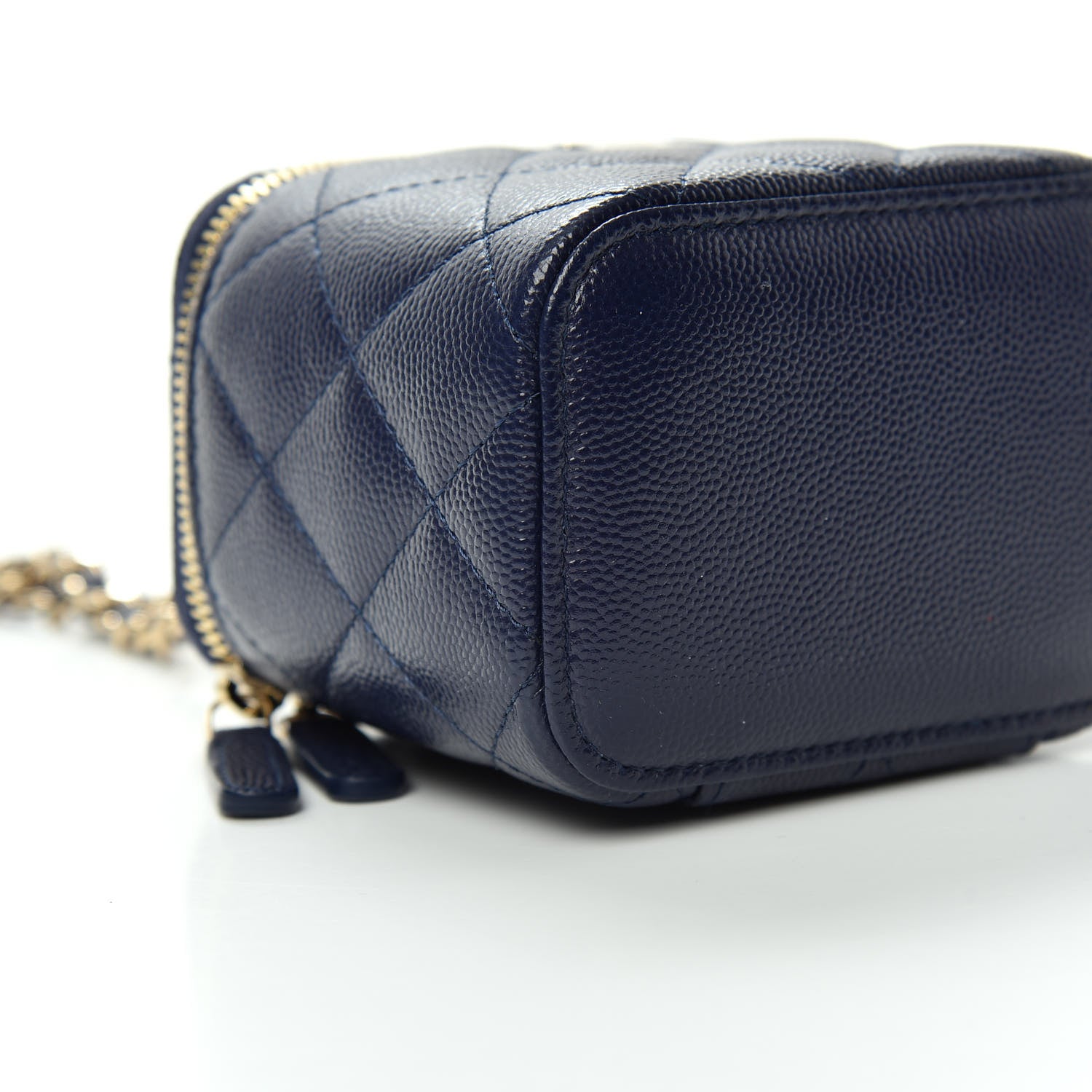 Chanel Caviar Quilted Mini Vanity Case With Chain Navy Blue 5 of 9