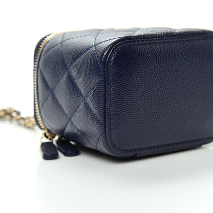 Chanel Caviar Quilted Mini Vanity Case With Chain Navy Blue 5 of 9