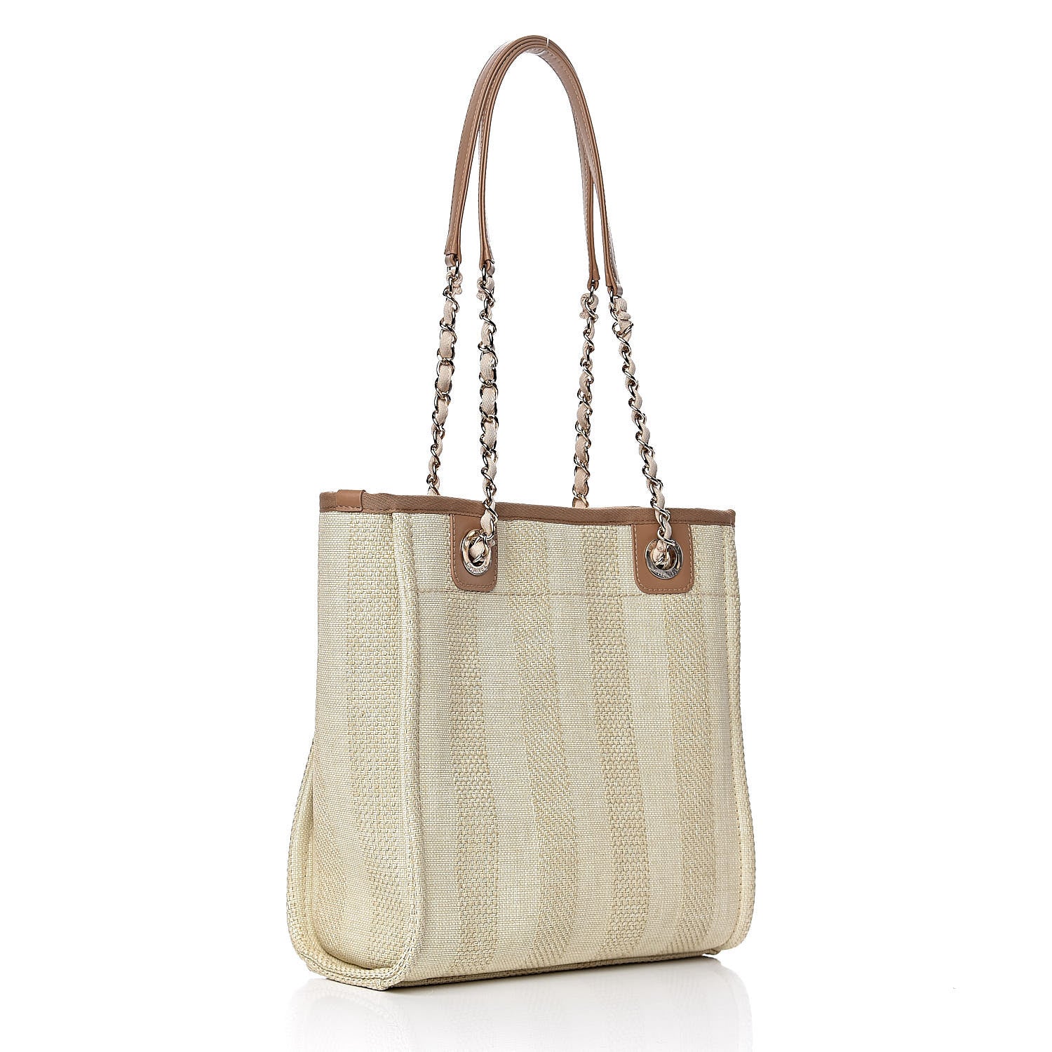 Chanel Straw Raffia Calfskin Striped Mini Deauville Tote Beige 3 of 11