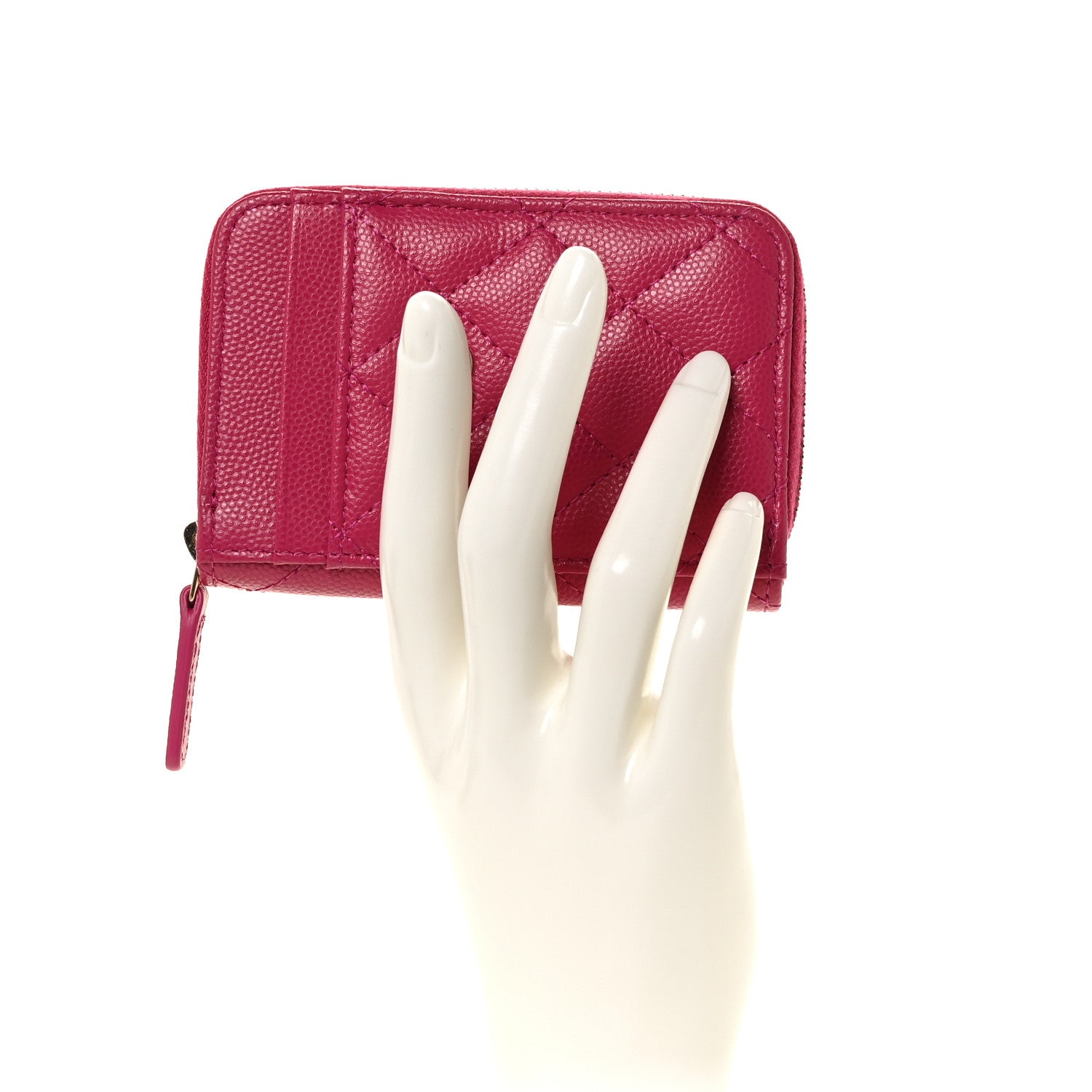 Chanel Caviar Quilted Zip Card Holder Fuchsia 2 of 10