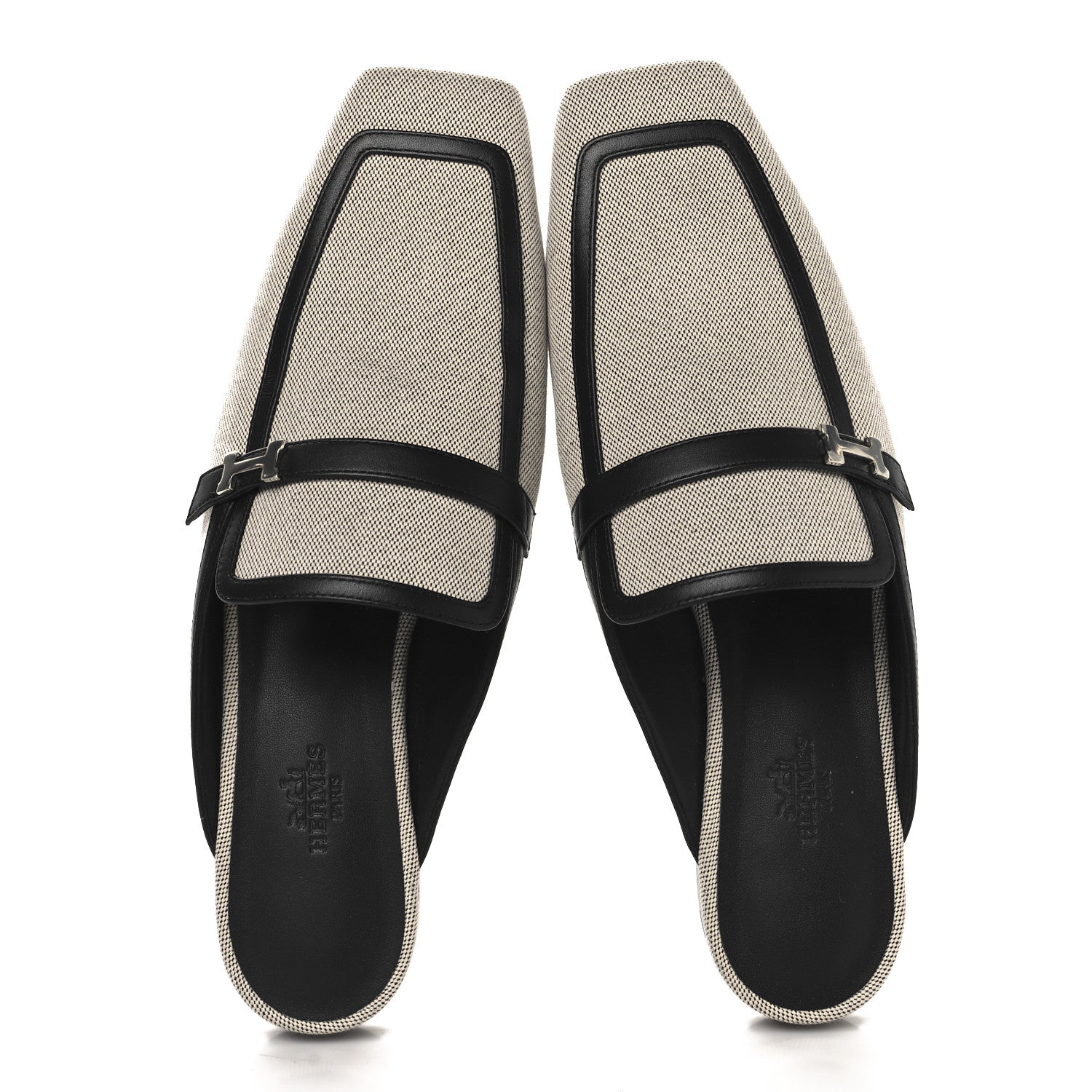 Hermes Canvas Calfskin Womens Groupie Mules 39.5 Prunoir Black 2 of 9