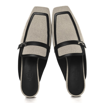 Hermes Canvas Calfskin Womens Groupie Mules 39.5 Prunoir Black 2 of 9