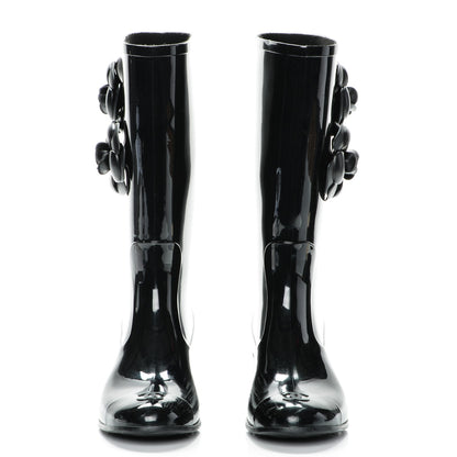 Chanel Rubber Camellia Rain Boots 37 Black 4 of 19