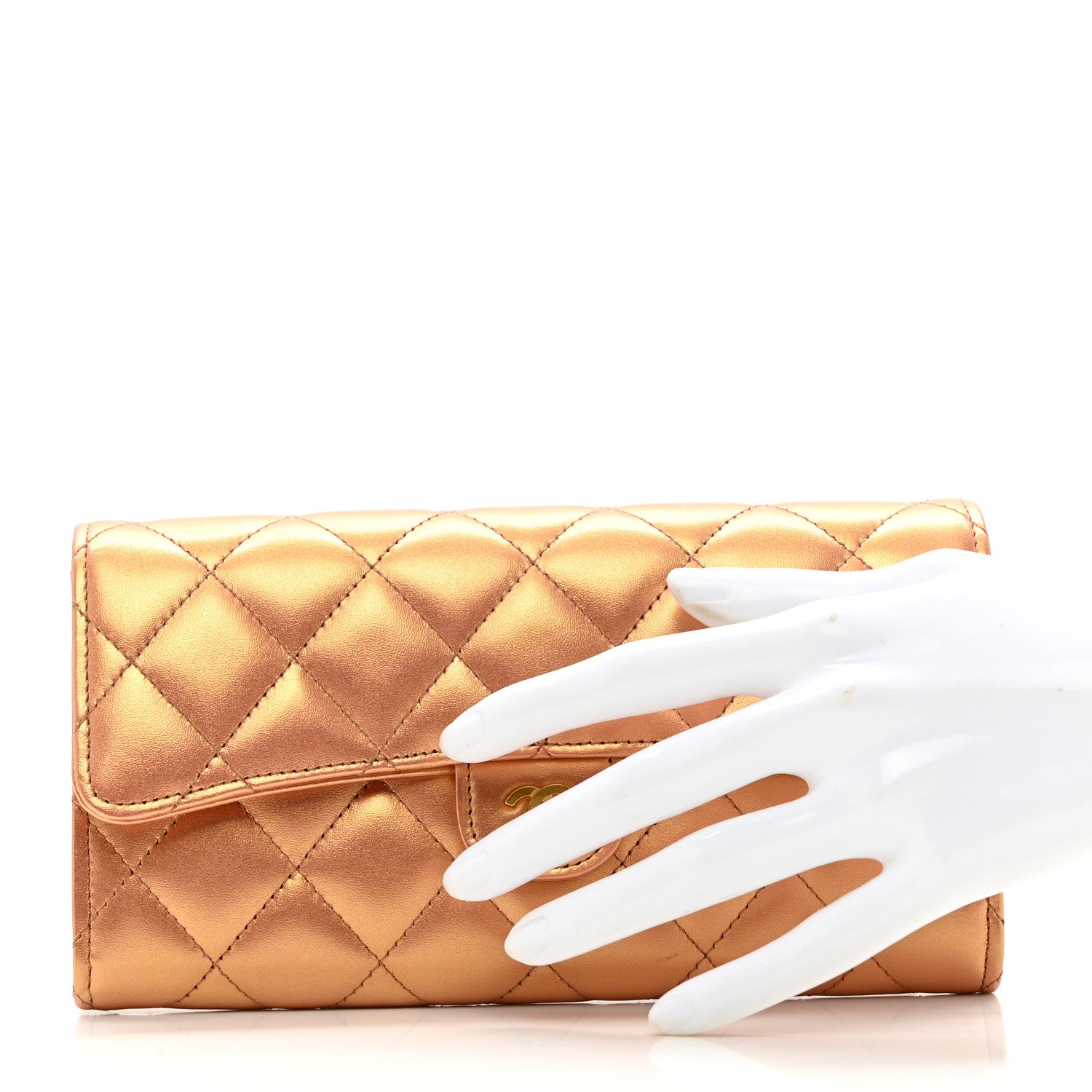 Chanel Metallic Lambskin Quilted Large Gusset Flap Wallet Golden 2 of 7