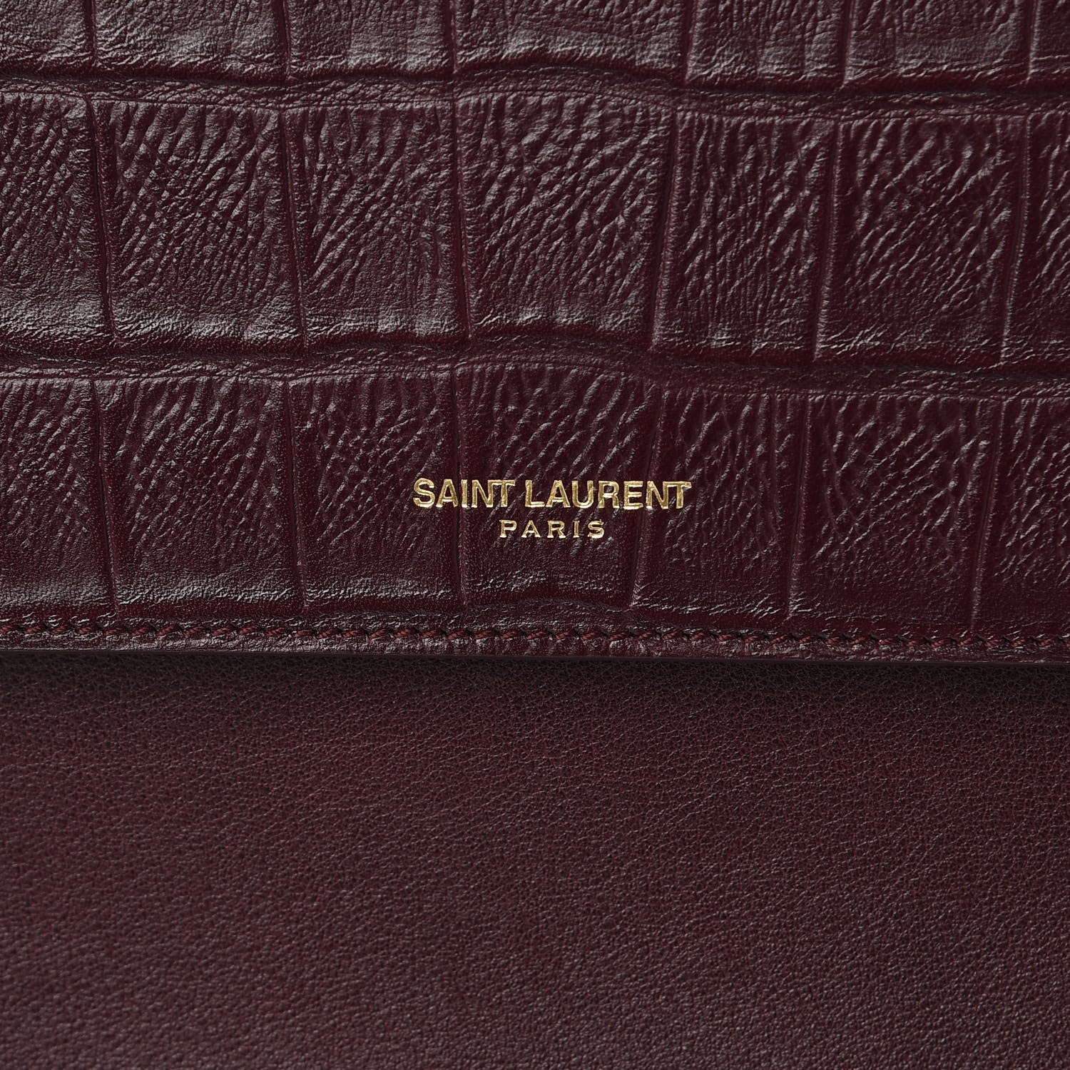 Saint Laurent Calfskin Crocodile Embossed Medium Moujik Top Handle Bag Amarena 8 of 17