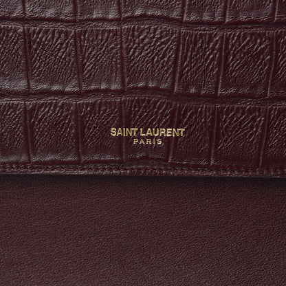 Saint Laurent Calfskin Crocodile Embossed Medium Moujik Top Handle Bag Amarena 8 of 17