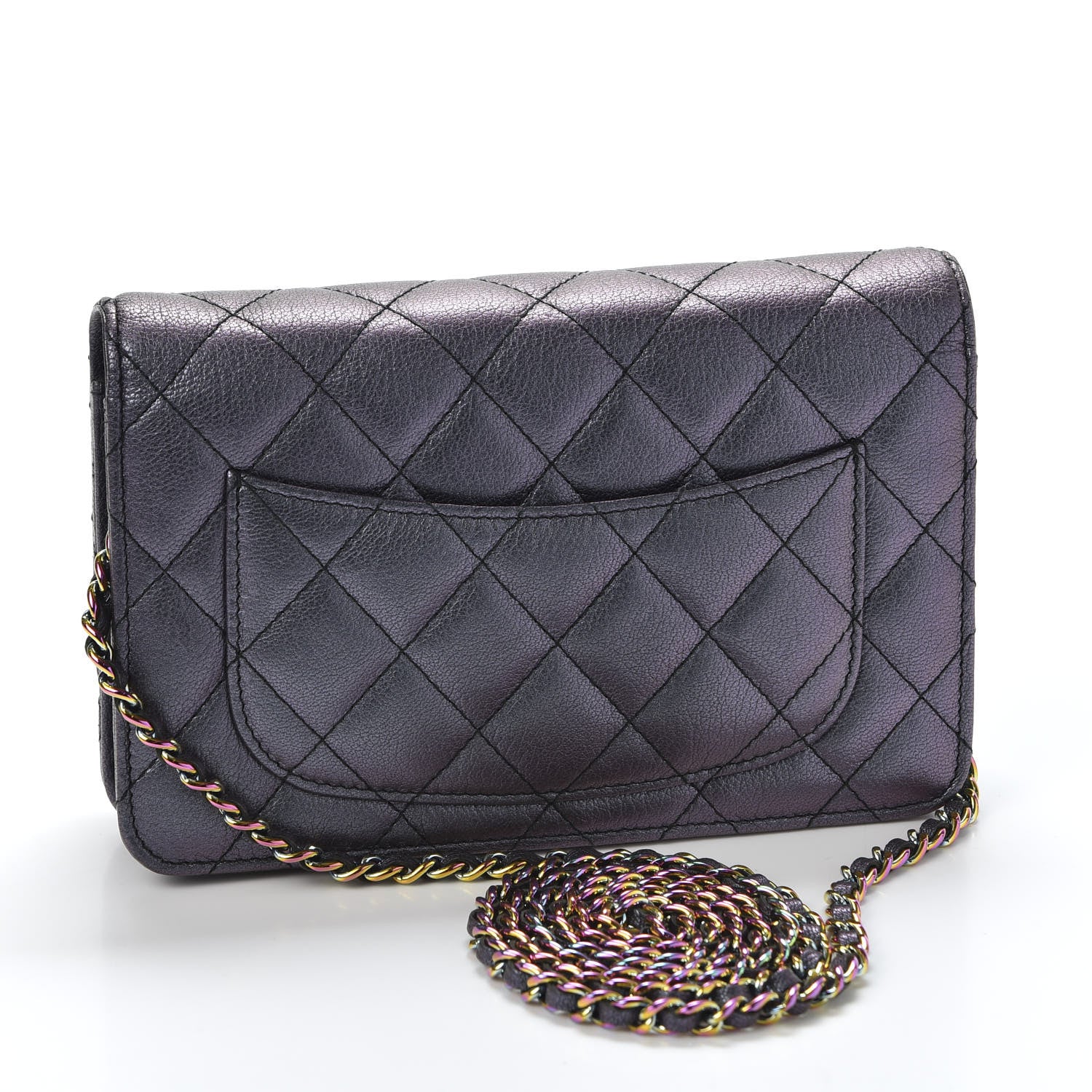 Chanel Iridescent Goatskin Quilted Wallet On Chain WOC Purple 2 of 10